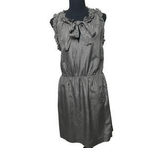 Gap Silk Blend Dress Tie Neck Sleeveless Pleated Gray Sparkle S Feminine‎ Ruffle